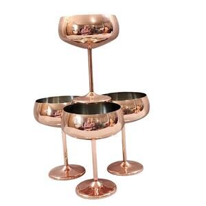 4 Coupe Cocktail Champaign Glasses Stainless Steel Copper Metallic Finish EcoOne